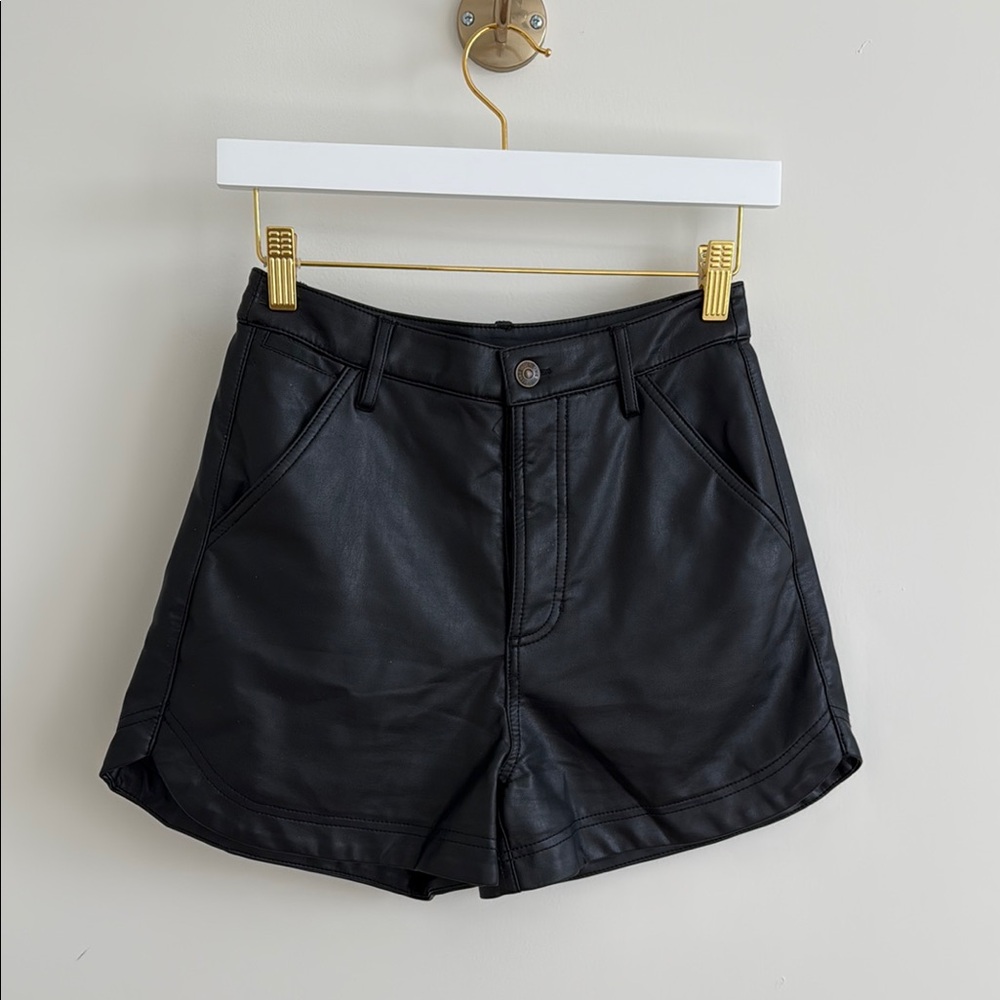 Free People Black Leather Shorts